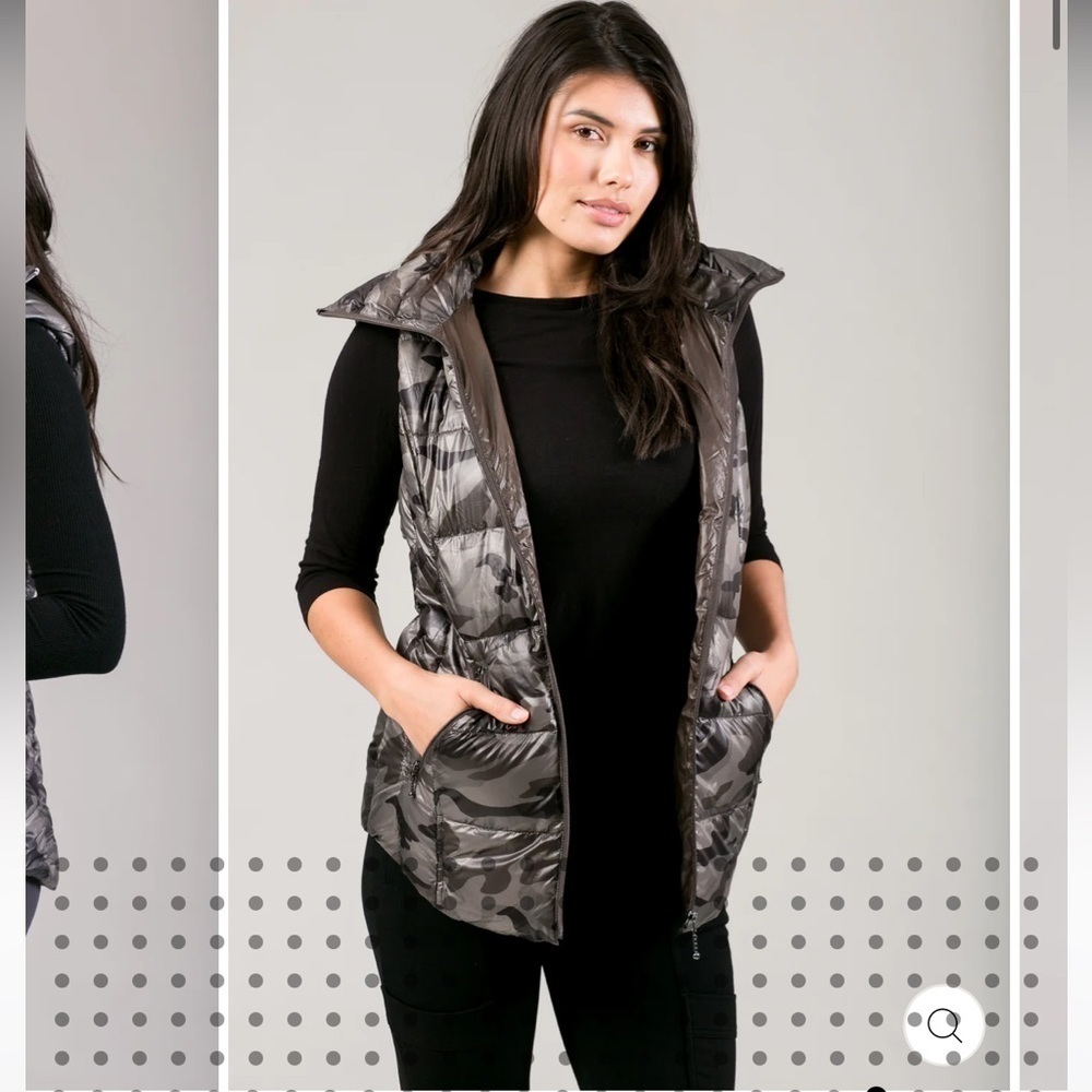 NEW MY ANORAK SZ SM SHORT HOODED QUILTED VEST CAMO - Picture 2 of 9